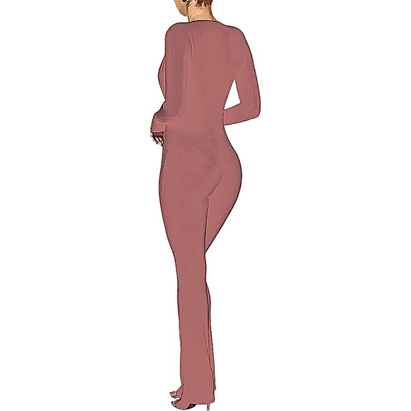 Naked Wardrobe Deep V-Neck Jumpsuit (Pink Blush) - Picture 4 of 8